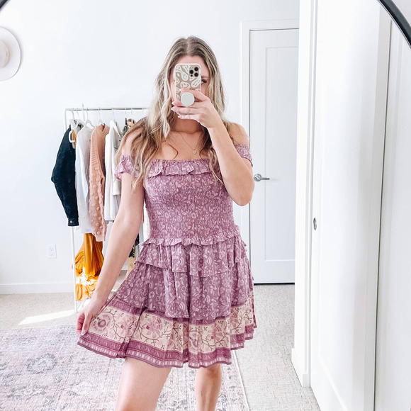 Spell Dahlia Tunic Dress SPELL THE GYPSY Purple Floral Dahlia Mini